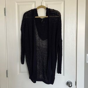 Aritzia talula navy blue oversized crochet hooded cardigan